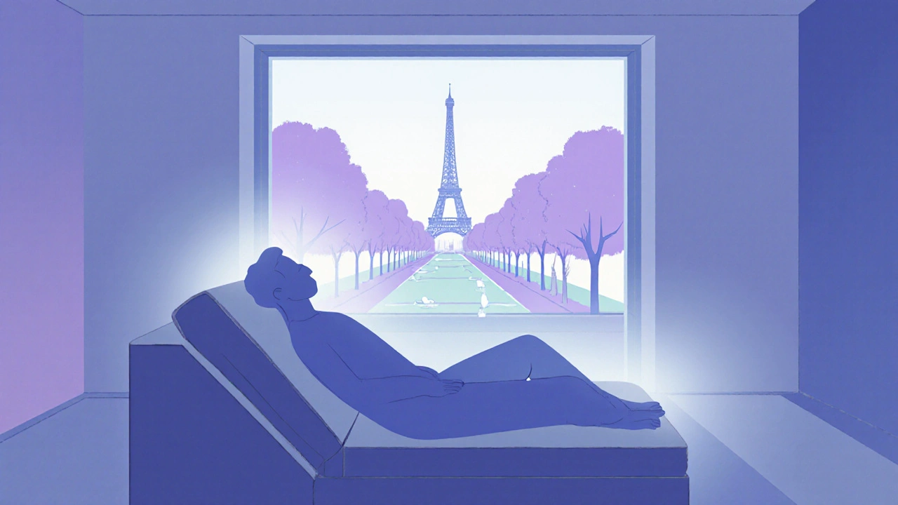 Illustration minimaliste d&#039;une personne détendue près d&#039;une fenêtre avec vue sur le parc.