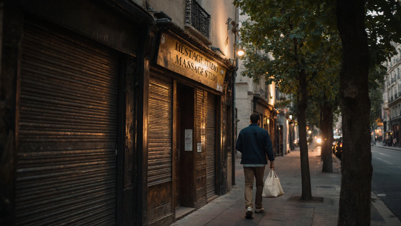 Rue calme du 12e arrondissement de Paris, avec un petit cabinet de massage aux volets clos.