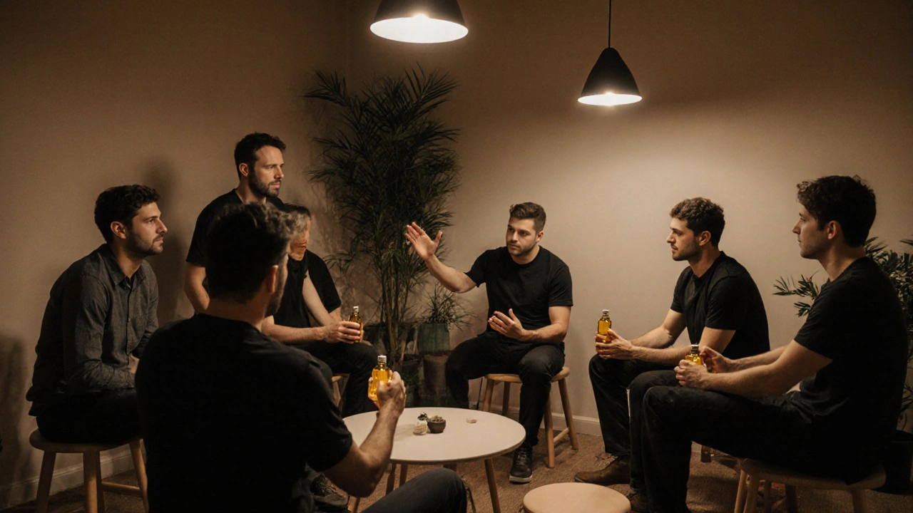 Un groupe d&#039;hommes écoute attentivement un instructeur démontrer les techniques de massage suédois.