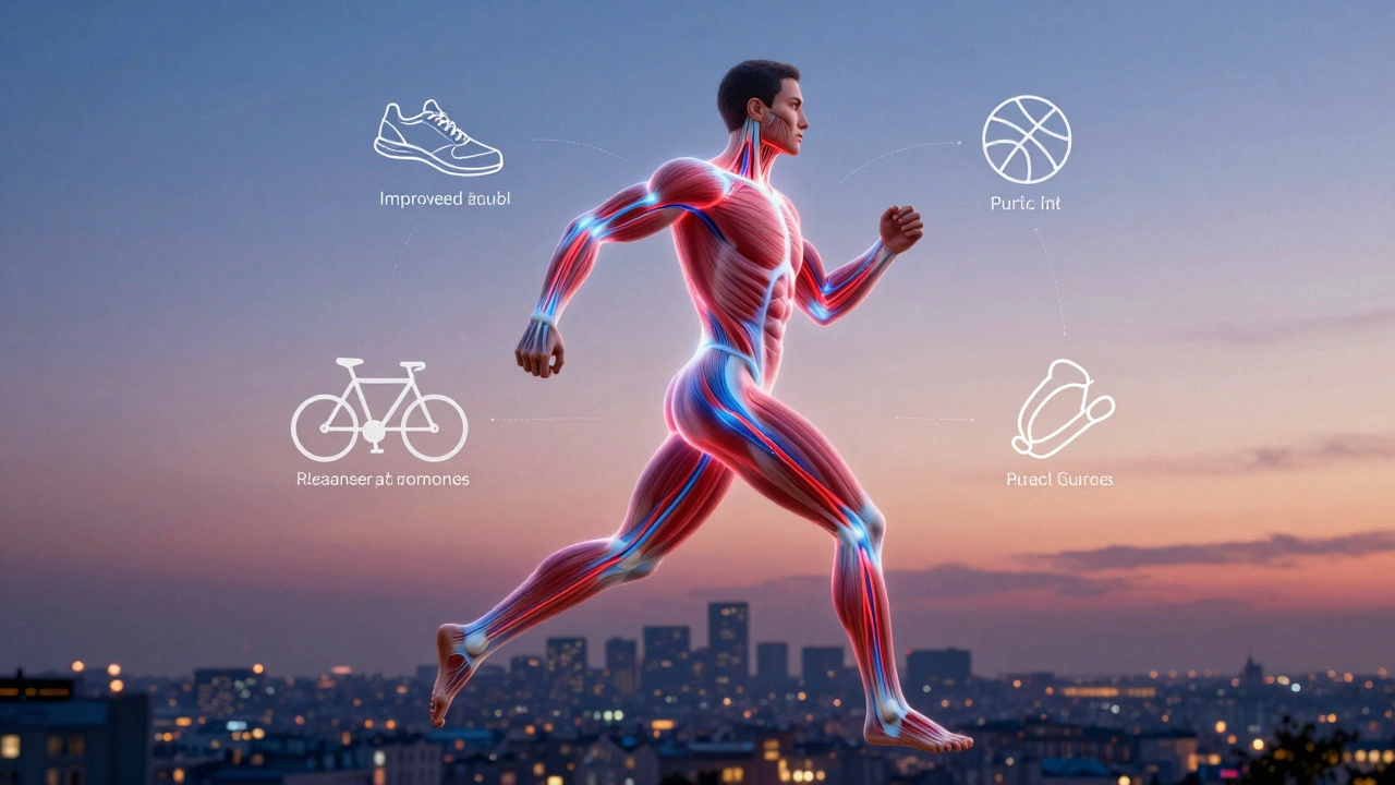 Schéma conceptuel montrant le flux sanguin et la libération des tensions musculaires chez un sportif.