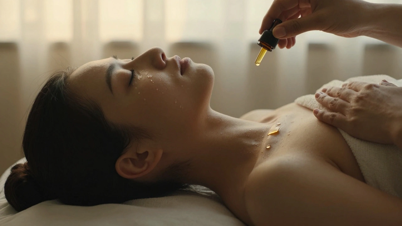 Une personne en détente, les yeux fermés, des larmes sur les joues, reconnectée à son corps.