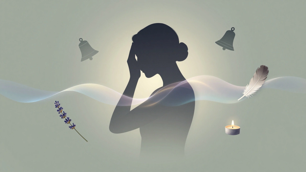 Silhouette humaine qui s'efface en vagues de lumière, symbole de détente et apaisement dans un cadre parisien discret.