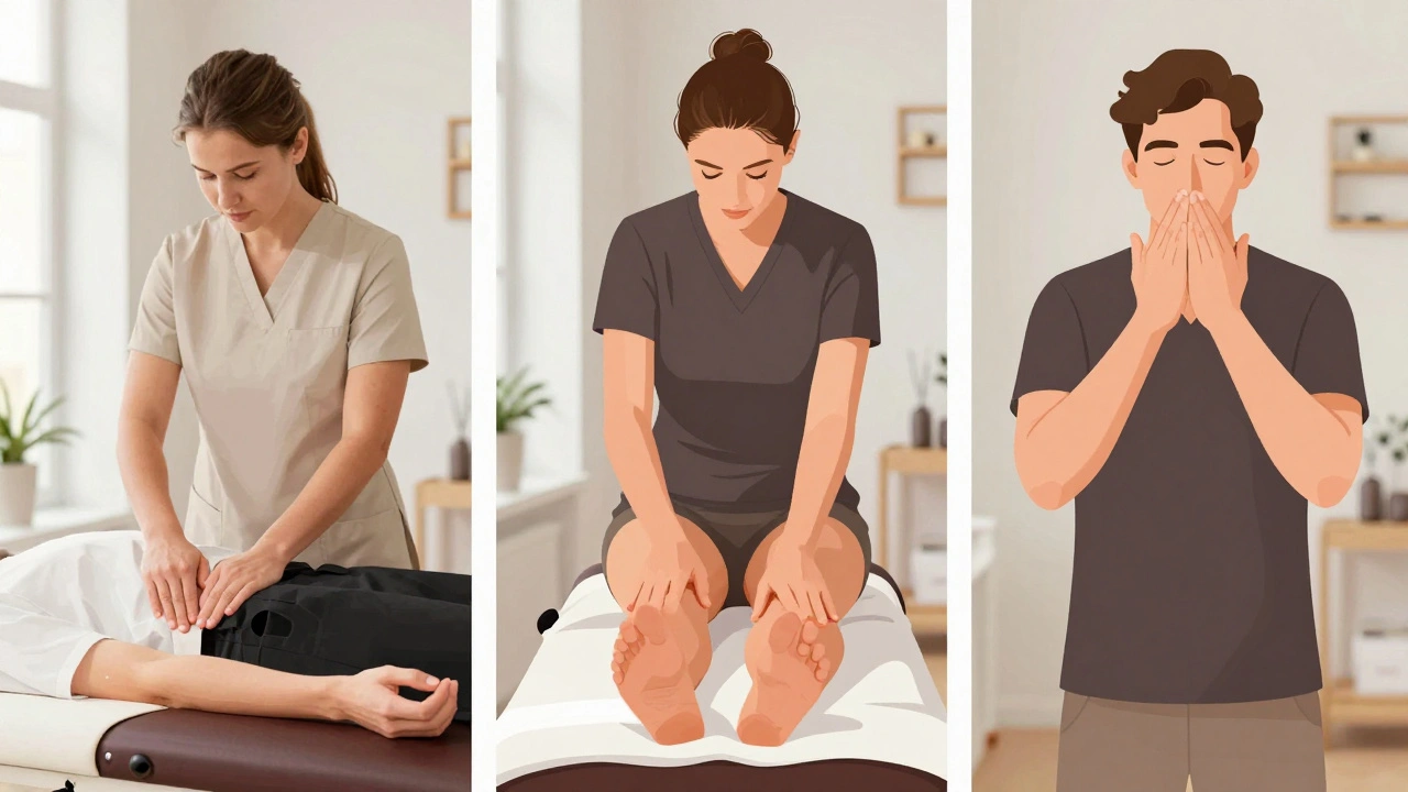 Trois techniques de drainage lymphatique pratiquées à Paris : Vodder, Leduc et combinée, illustrées dans un centre de bien-être moderne.